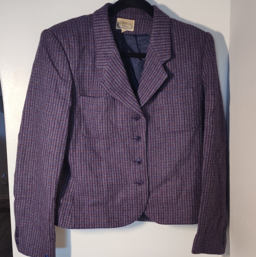 Villager Purple and Blue Striped Blazer 100% Wool Size 10 #731
